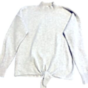 Women’s Sweater Crew Neck Tie Front Wool Blend Soft Heather Gray LOFT Size M